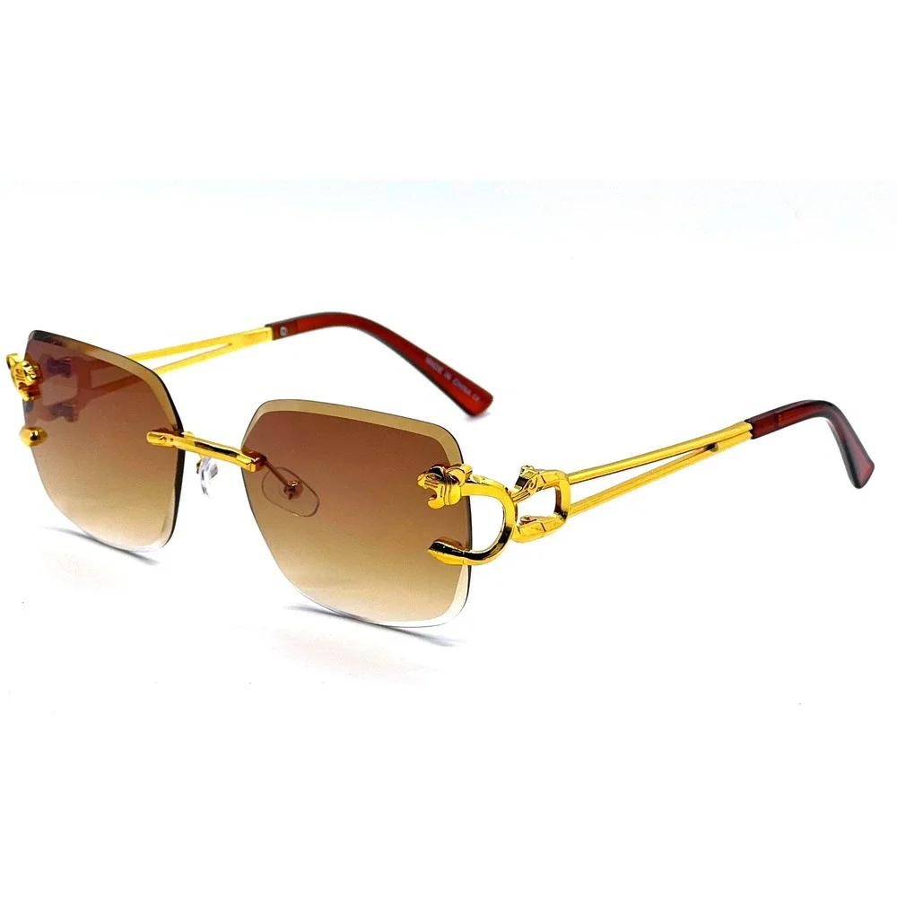 Rimless Sunglasses Gold Leopard Accent Brown Lens Fashion Designer Shades‎ Gafas
